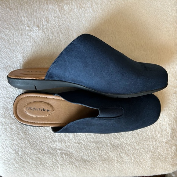 Comfort View Blue Suede Slip On Mules - Amorie Style - Picture 2 of 4